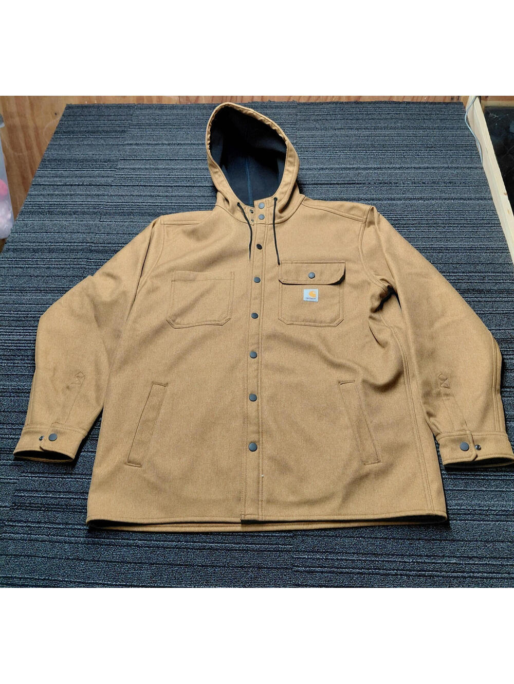 Carhartt Rain Defender Hooded Jacket Mens Large Brown Sherpa Lined Workwear